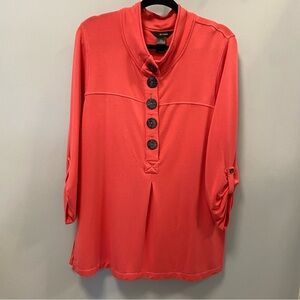Ali Miles long sweater, button up to, watermelon color, 3 quarter sleeve